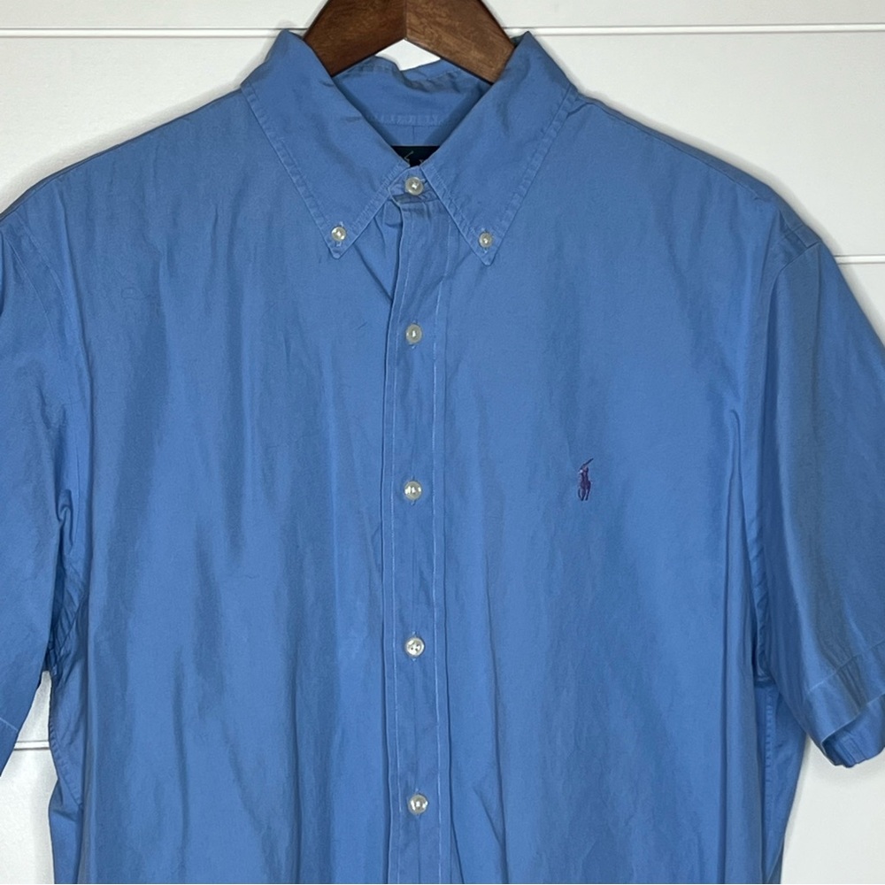 Ralph Lauren Custom Fit Men's Button Down Blue Short Sleeve Cotton Shirt L - Picture 4 of 15